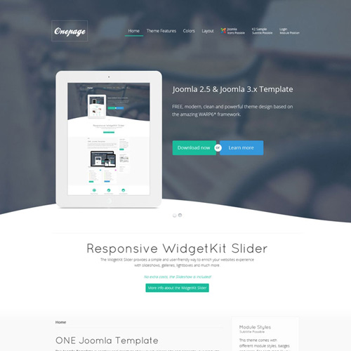 قالب تک صفحه ای OnePage از شرکت Joomla Plates